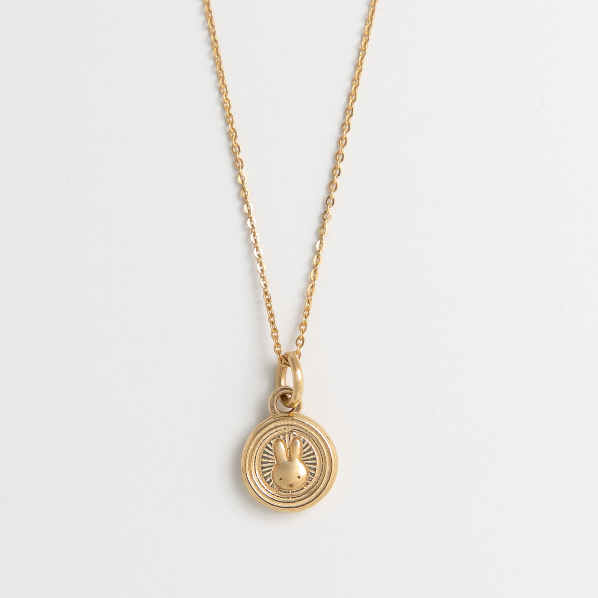 Gold vermeil Miffy Mini Rabbit Coin Necklace, showcasing Miffy’s playful charm in a traditional-inspired design. A stylish keepsake for Miffy enthusiasts.