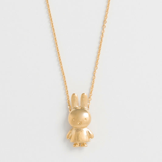 Handcrafted 18ct gold vermeil necklace featuring a Full body Miffy Charm. The pendant slides freely on a silver chain with a spring clasp closure. 