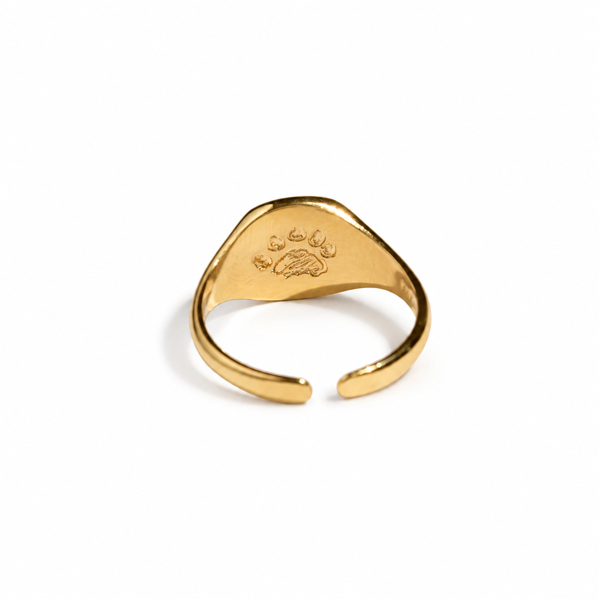 Back view of Paddington Bear signet ring showing engraved paw detail