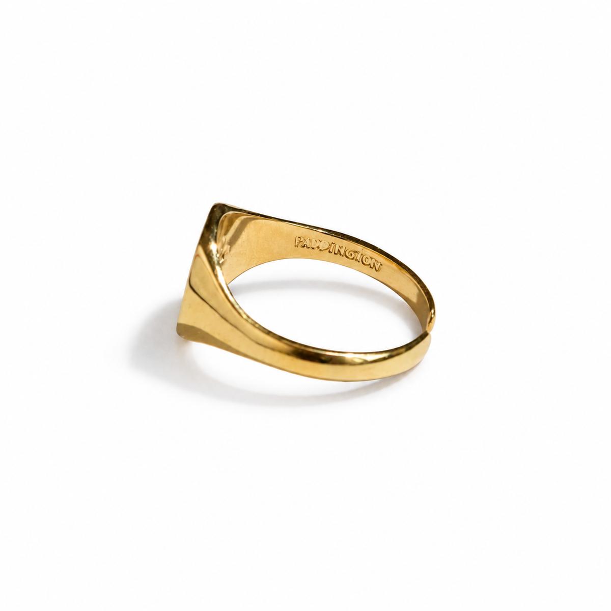 Profile view of Paddington Bear adjustable gold vermeil ring
