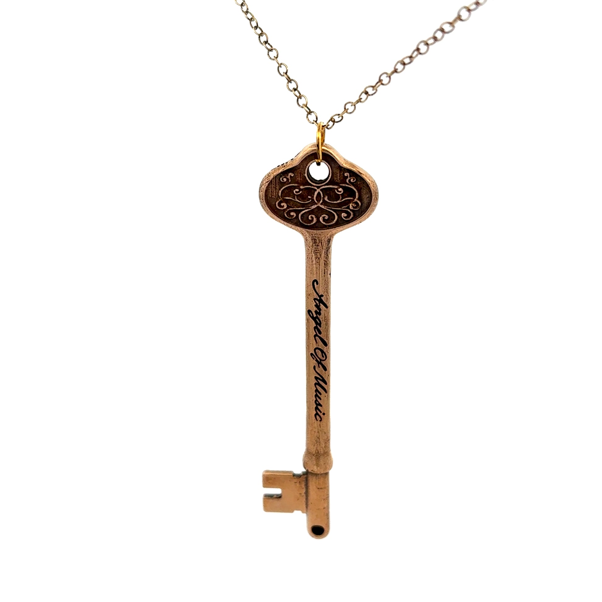 Licensed To Charm Phantom of the Opera Angel of Music key necklace front in bronze