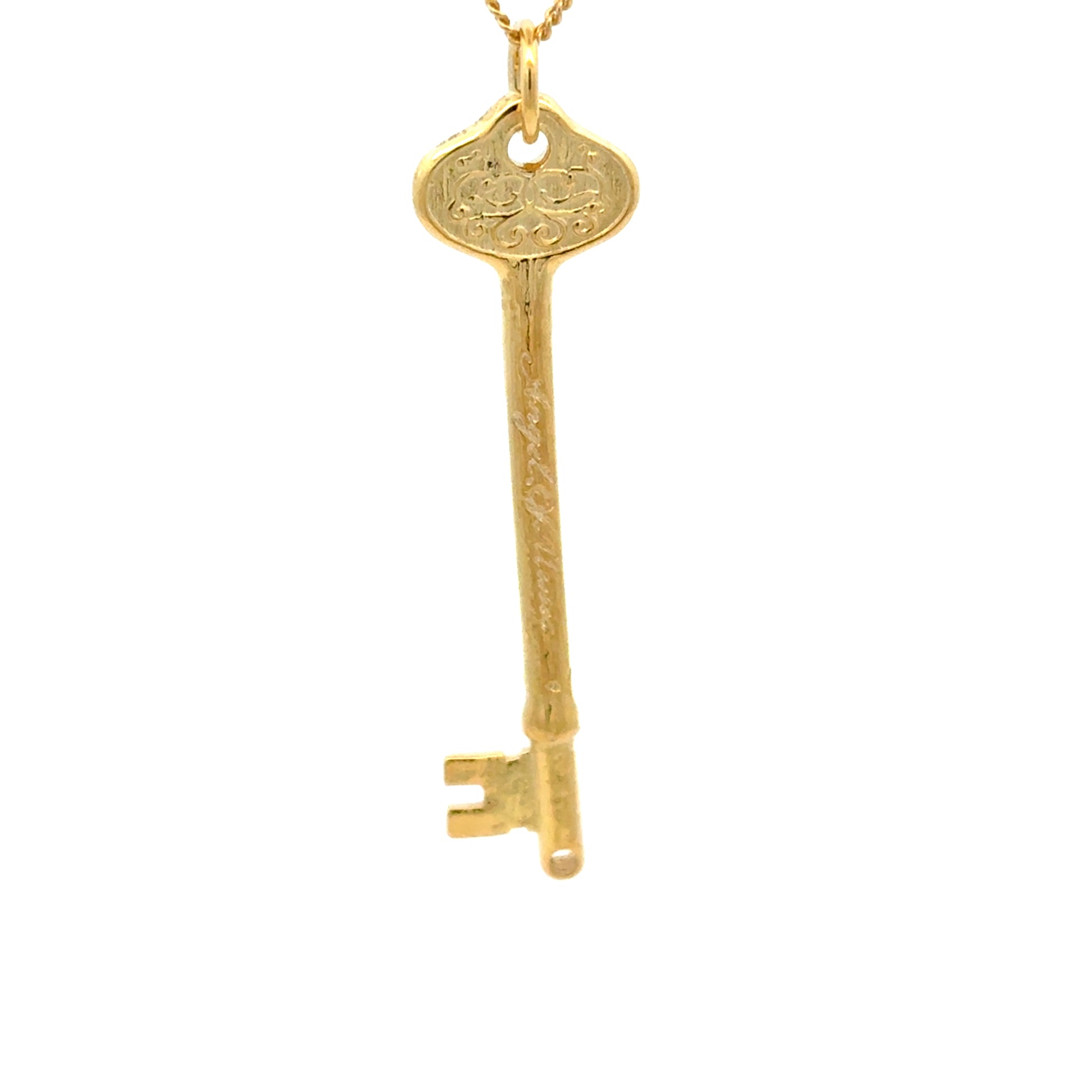 Licensed To Charm Phantom of the Opera Angel of Music key necklace in gold plate close up, officially licensed and handmade in the UK