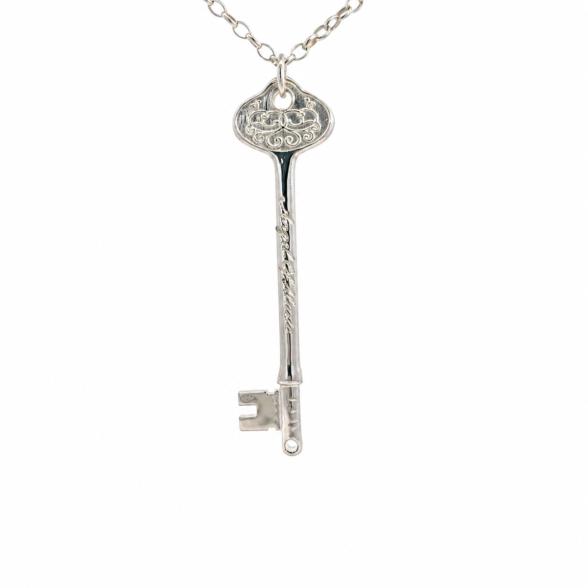 Hallmarked sterling silver Phantom of the Opera Angel of Music key necklace on chain
