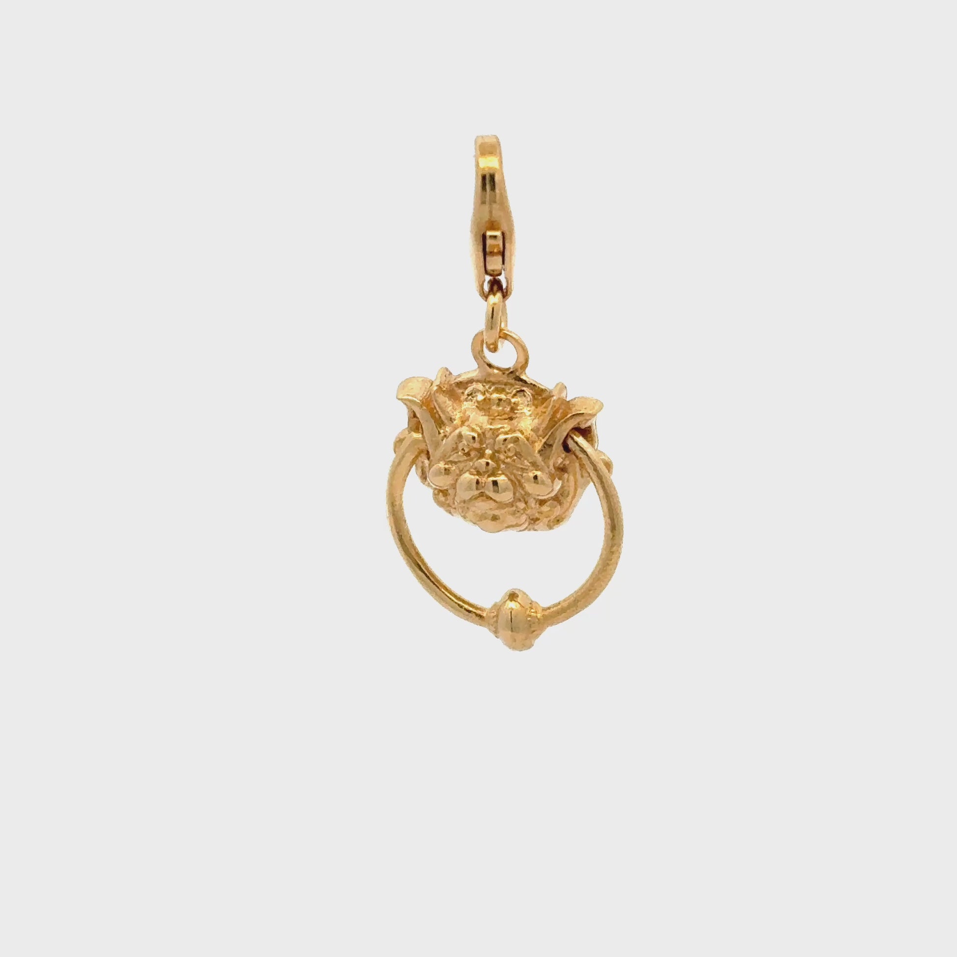 Licensed To Charm gold vermeil Labyrinth Right Door Knocker Charm – 360 turn around, showing how the movable ring and whimsical features catch the light.