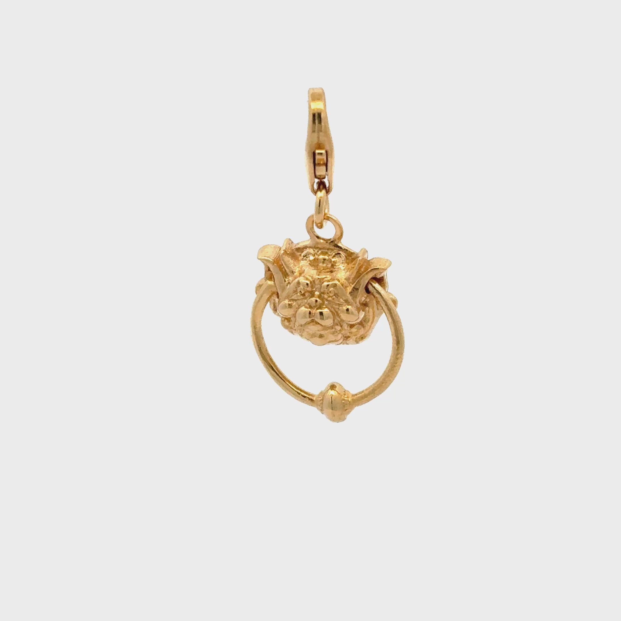 Licensed To Charm gold vermeil Labyrinth Right Door Knocker Charm – 360 turn around, showing how the movable ring and whimsical features catch the light.