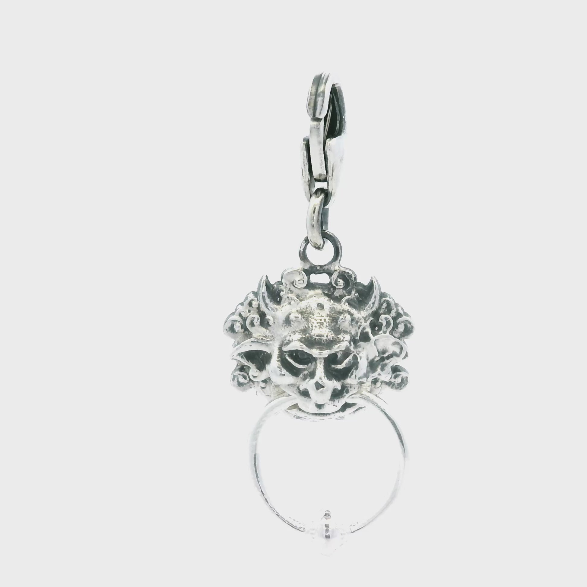 Licensed To Charm Labyrinth Left Door Knocker clip-on charm turn around in sterling silver, handmade in the UK, officially licensed Jim Henson jewellery gift.