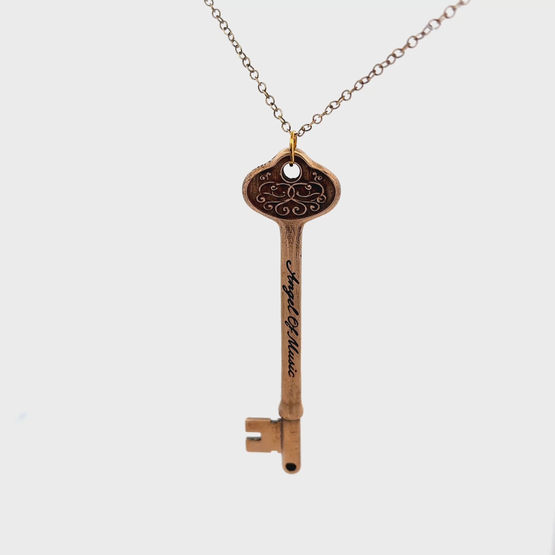 Licensed To Charm Phantom of the Opera Angel of Music key necklace  in bronze turnaround video