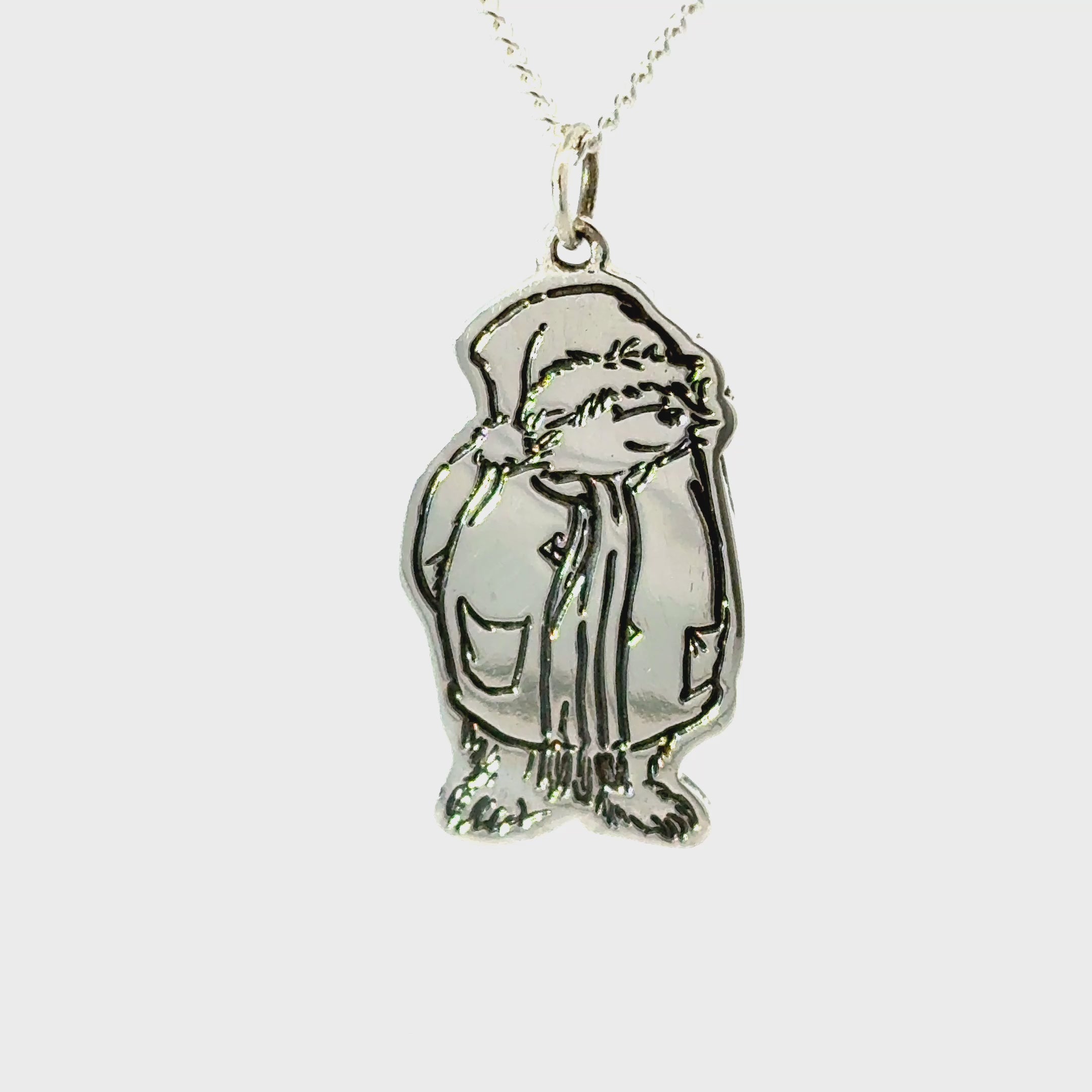 Licensed To Charm sterling silver Paddington necklace wearing Santa hat turnaround showing all detail