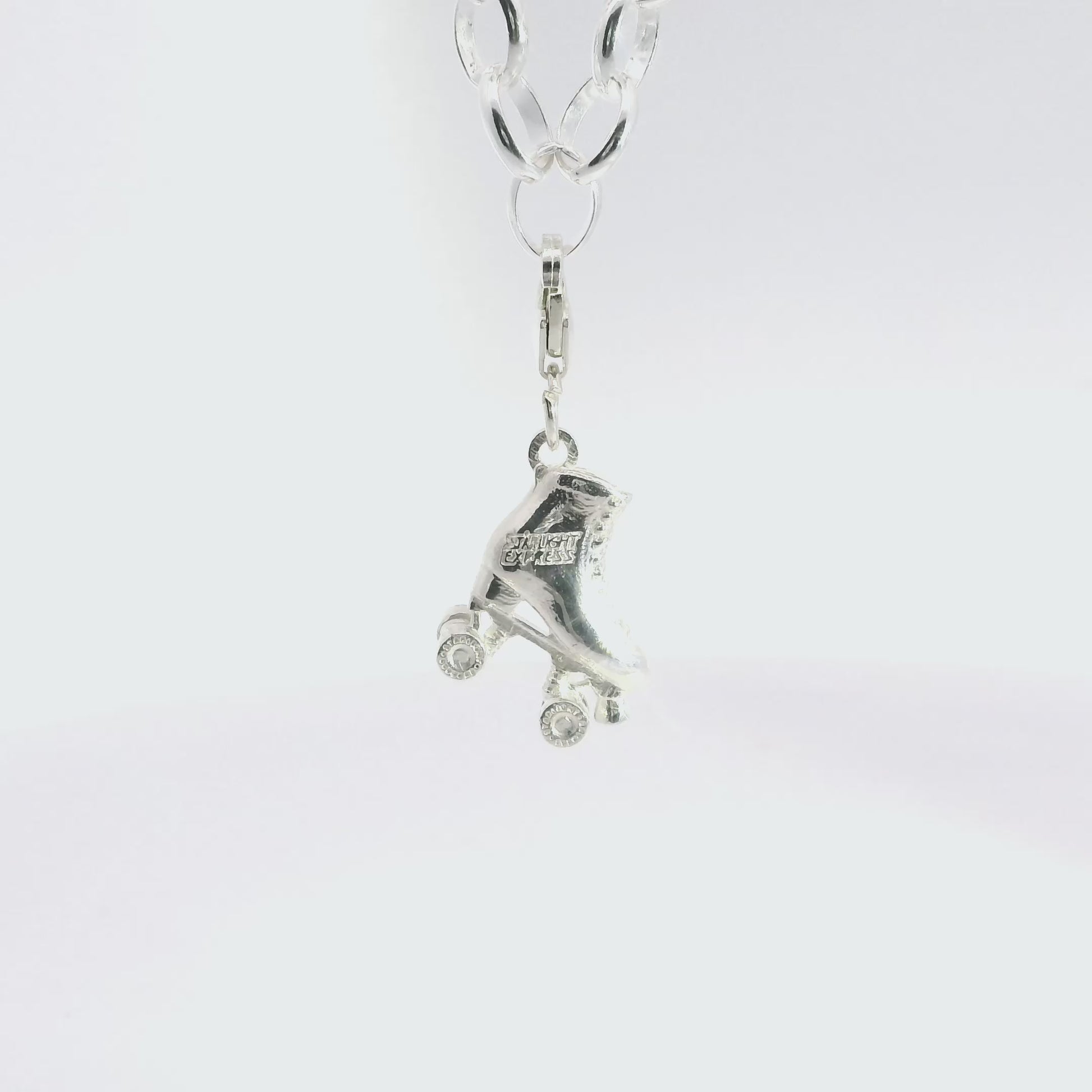 Recycled sterling silver bracelet with a Starlight Express roller skate charm, perfect for musical theatre and skating enthusiasts.