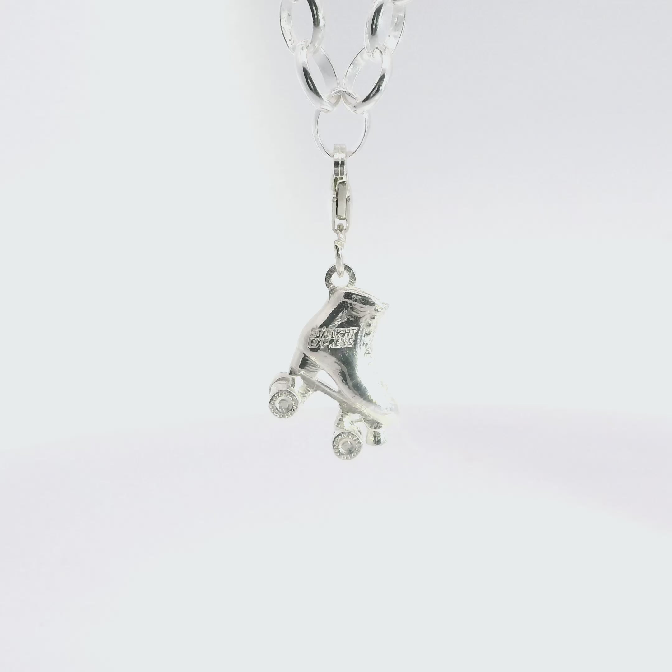 Recycled sterling silver bracelet with a Starlight Express roller skate charm, perfect for musical theatre and skating enthusiasts.