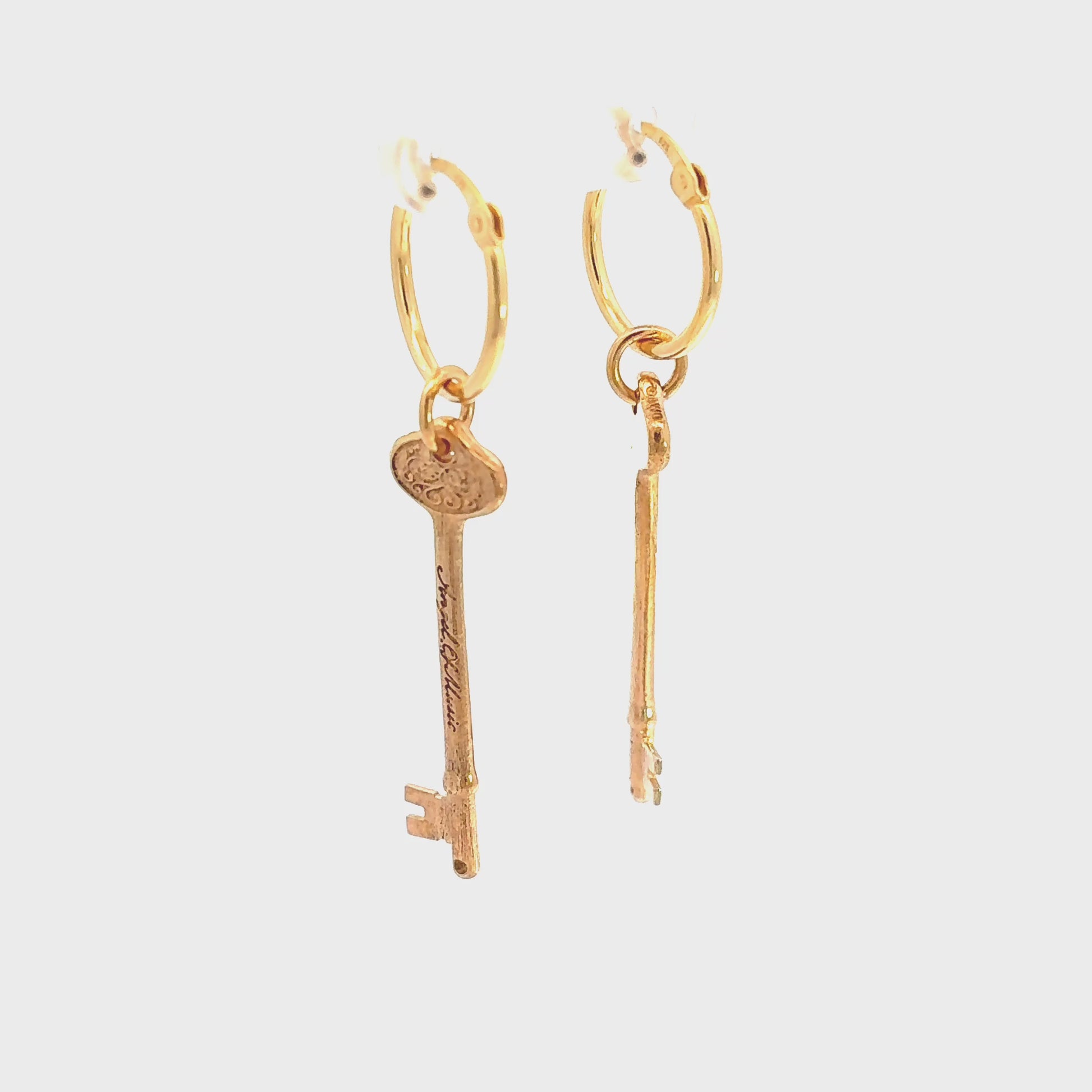Licensed To Charm Phantom of the Opera key hoop earrings in gold plate turnaround video