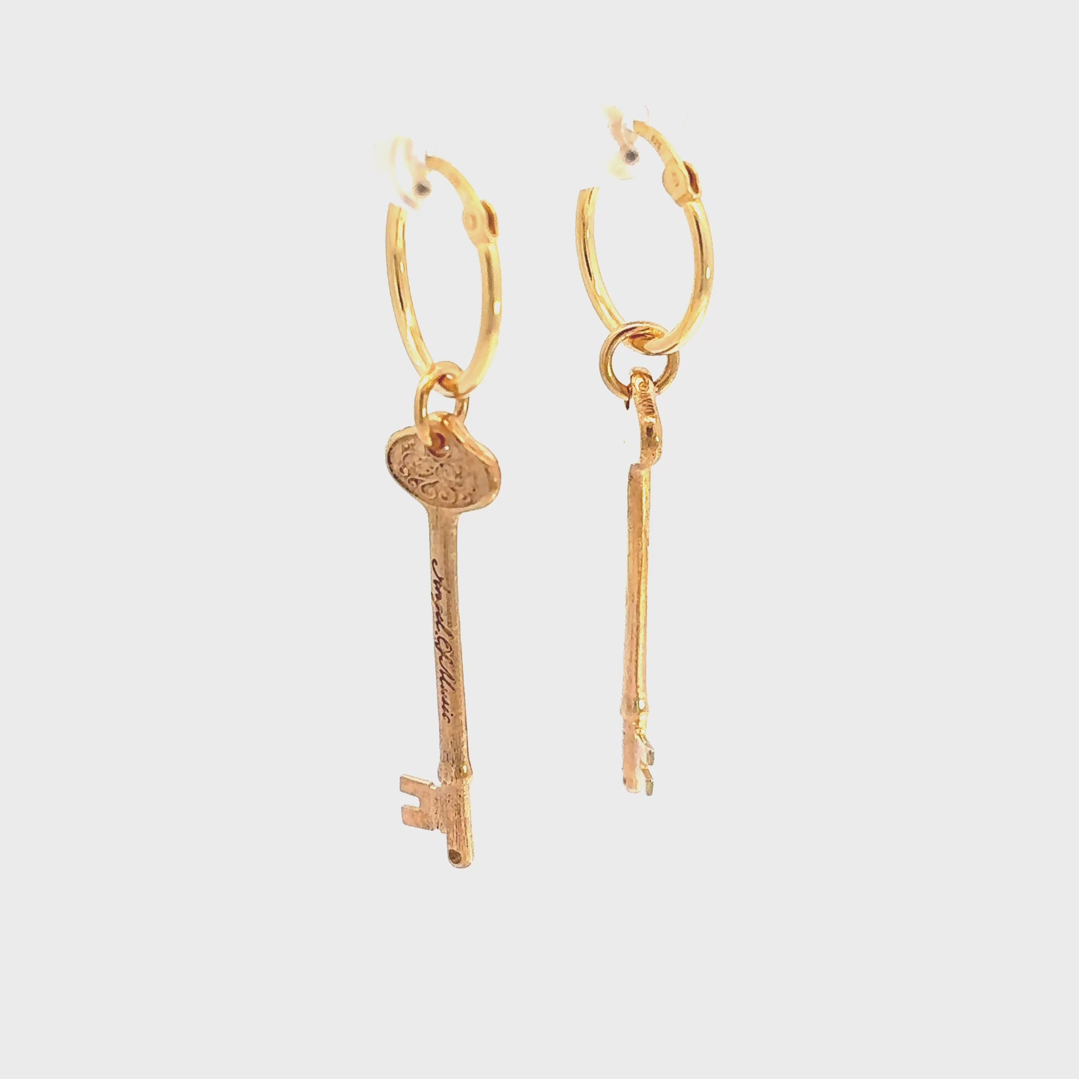Licensed To Charm Phantom of the Opera key hoop earrings in gold plate turnaround video