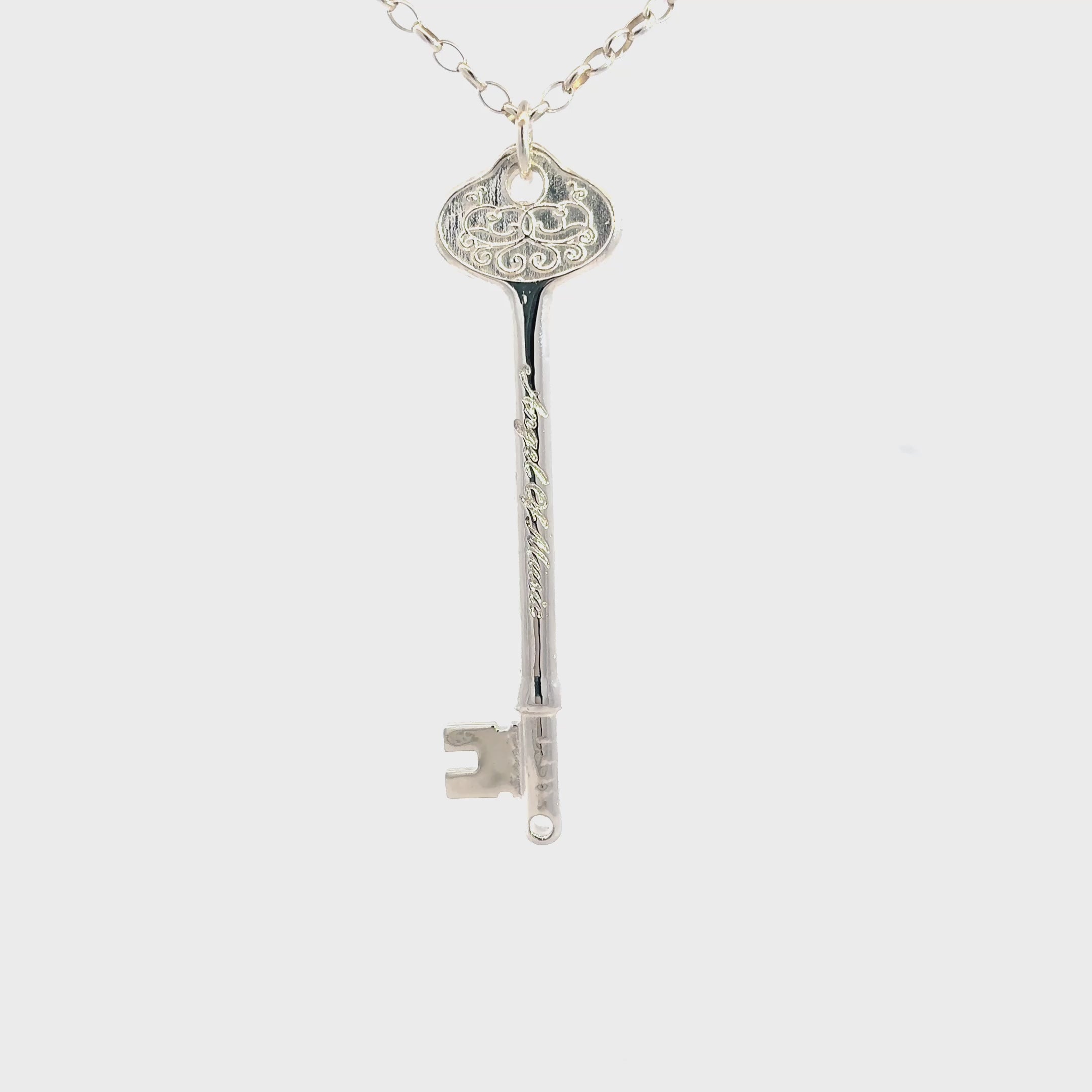 Solid sterling silver Phantom of the Opera Angel of Music key pendant necklace, handmade in the UK