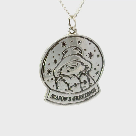 Licensed To Charm sterling silver Paddington festive snowglobe pendant turnaround 