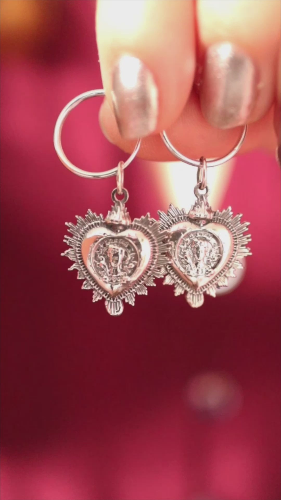 Frida Kahlo Viva La Vida Heart Hoop Earrings (Sterling Silver)