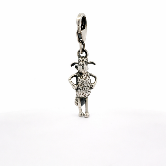 Shaun the Sheep sterling silver clip-on charm with hands on hips and textured woolly finish
