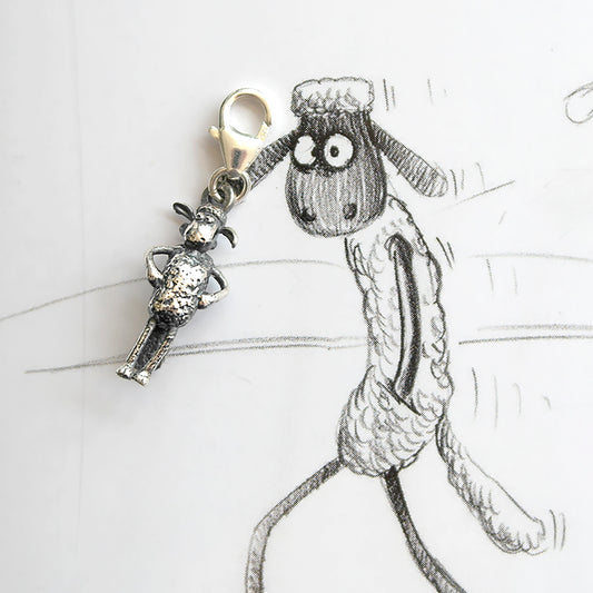 Shaun the Sheep sterling silver clip-on charm with hands on hips and textured woolly finish