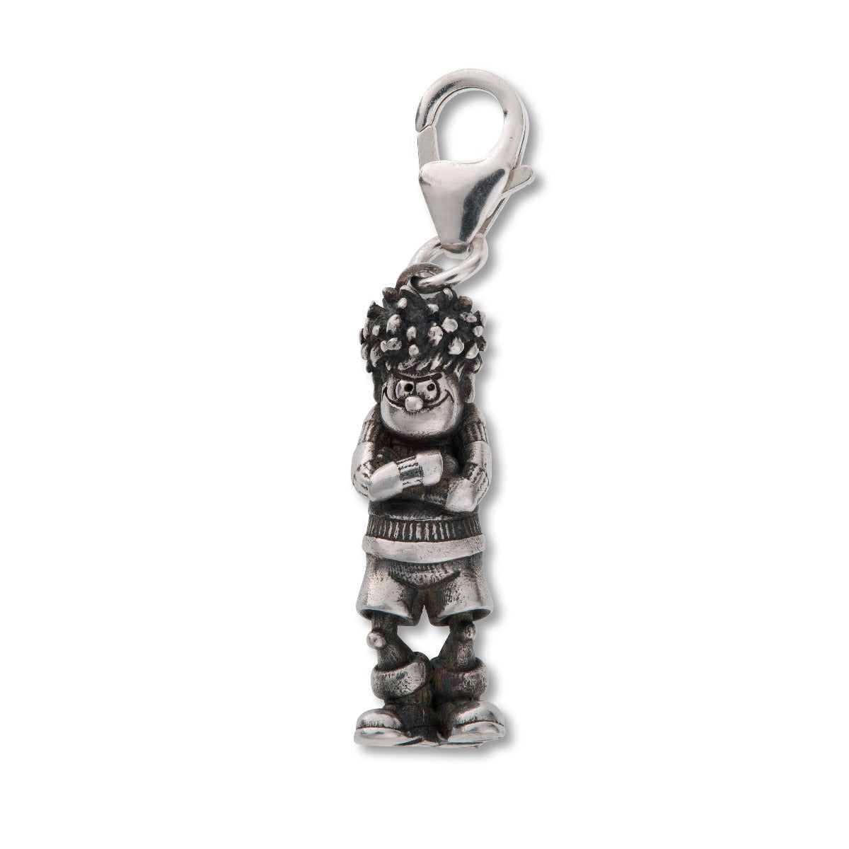 Standing Dennis Charm in sterling silver, capturing Dennis the Menace’s iconic arms-crossed pose. Officially licensed Beano jewellery.