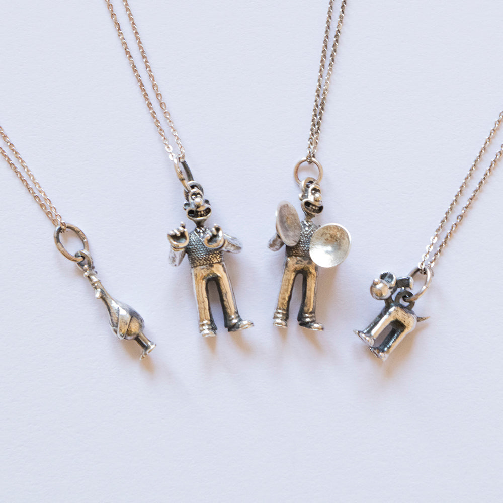 Sterling silver Wallace & Gromit character necklaces including Wallace and Gromit designs