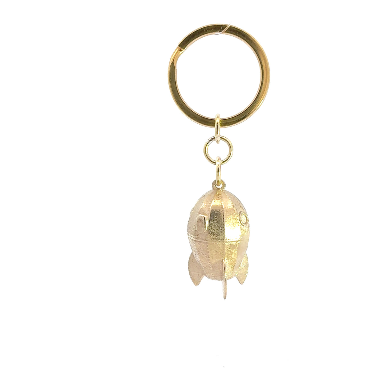Back view of the Wallace & Gromit Rocket Keyring in brass