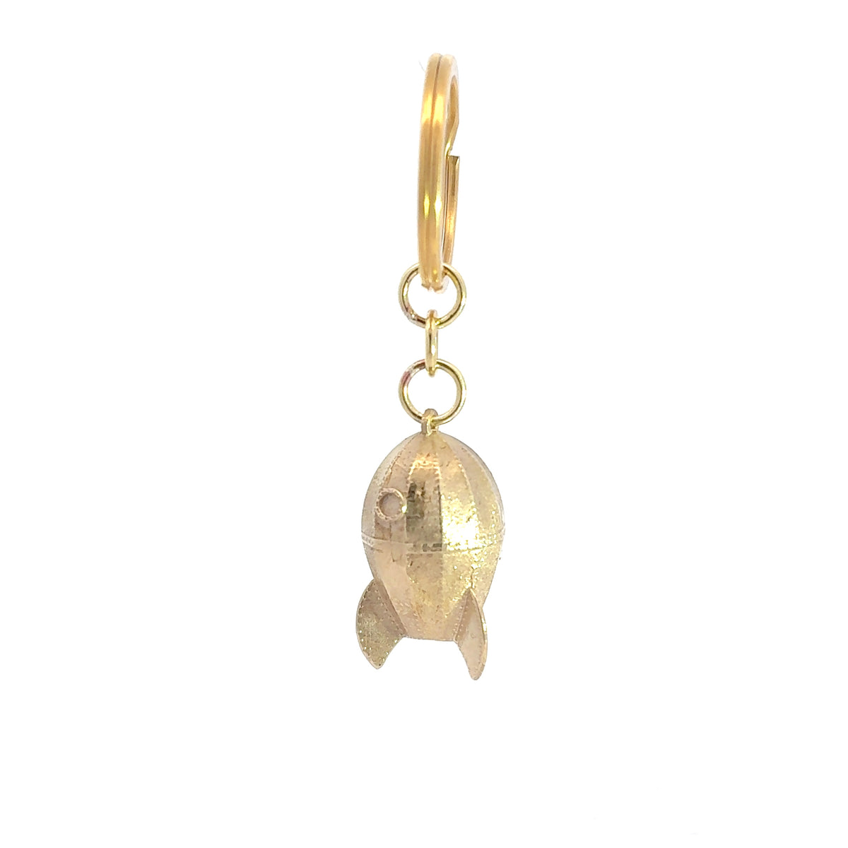 Wallace & Gromit brass rocket keyring hanging from its split ring