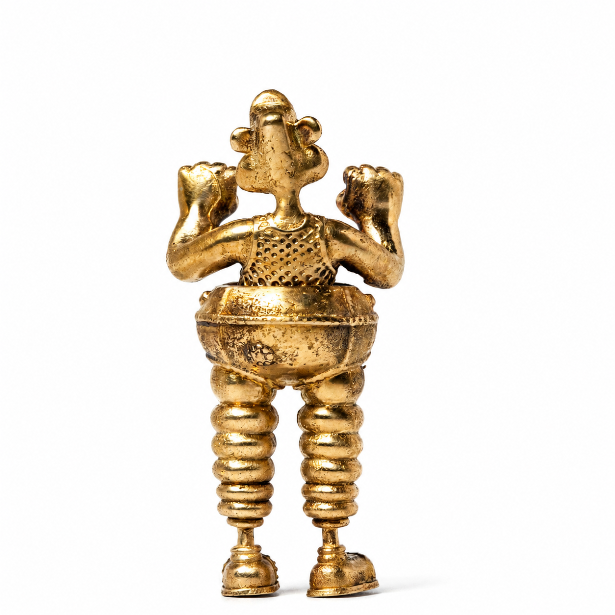 Back view of Wallace in the Wrong Trousers miniature bronze figurine showing sculpted bronze detail.
