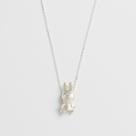 Winter Miffy Necklace in sterling silver, featuring Miffy in a detailed winter coat and scarf. Handcrafted from recycled silver, perfect for gifting